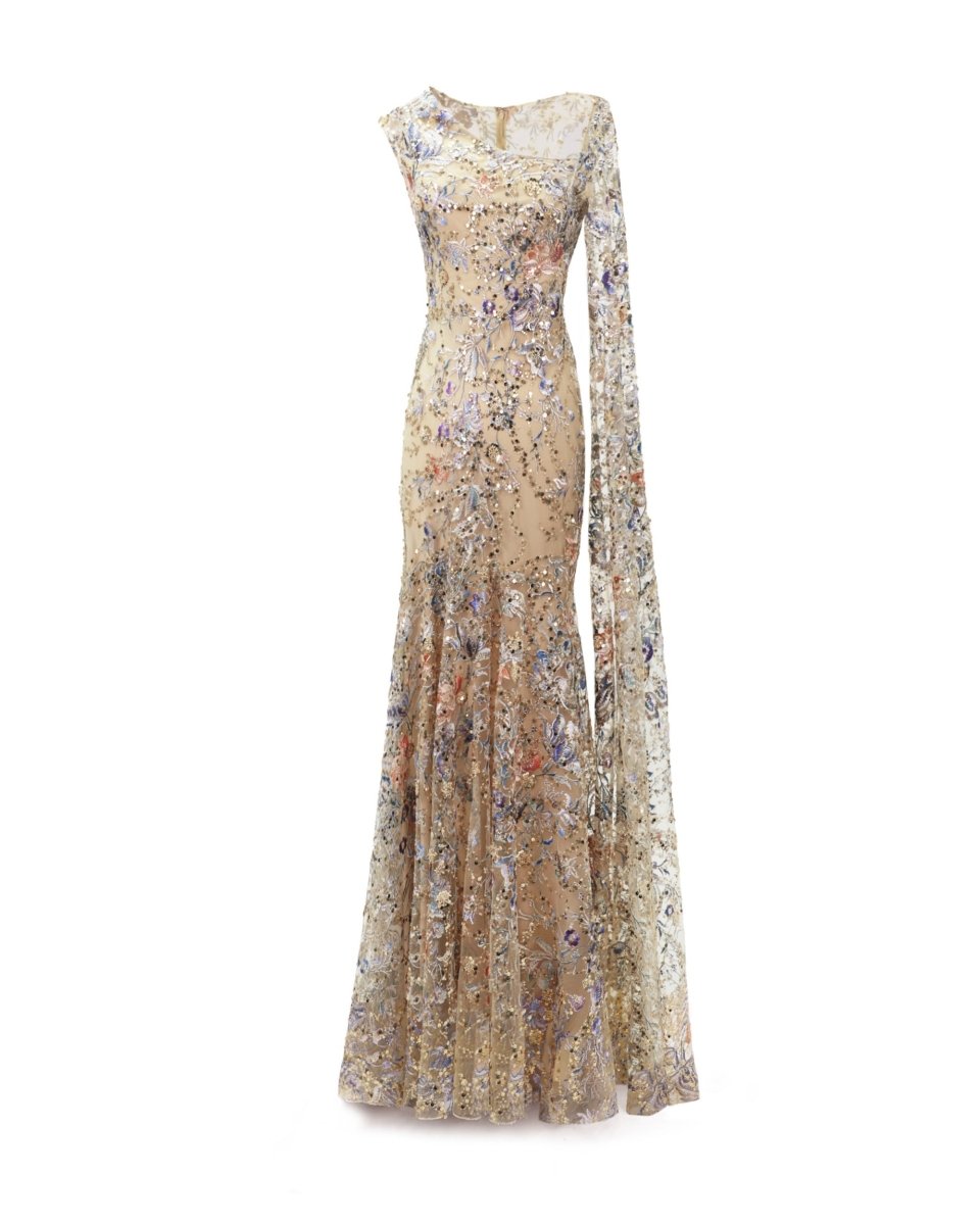 Gemy Maalouf | Evening Dresses | Beaded Dress with Floor Length Sleeve Gemy Maalouf | Evening Dresses | Beaded Dress with Floor Length Sleeve
