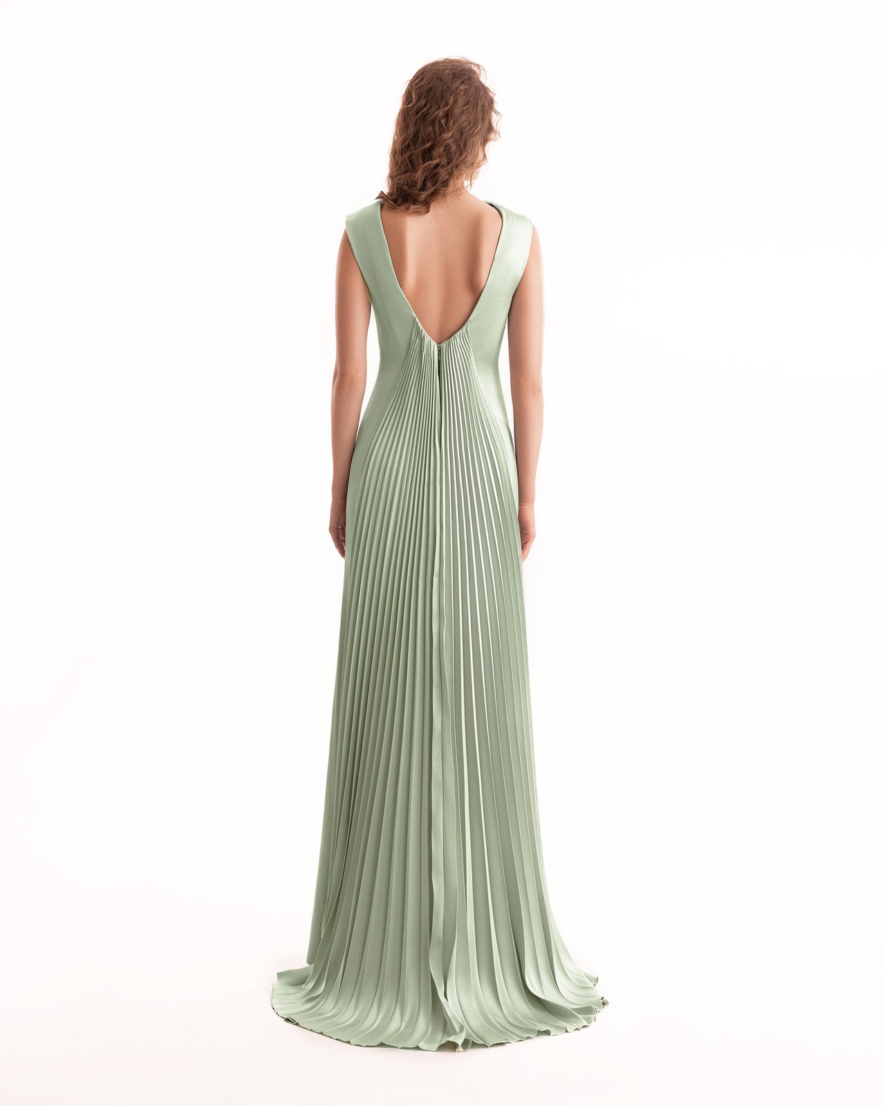 gemy maalouf green dress Pleated Cape Dress