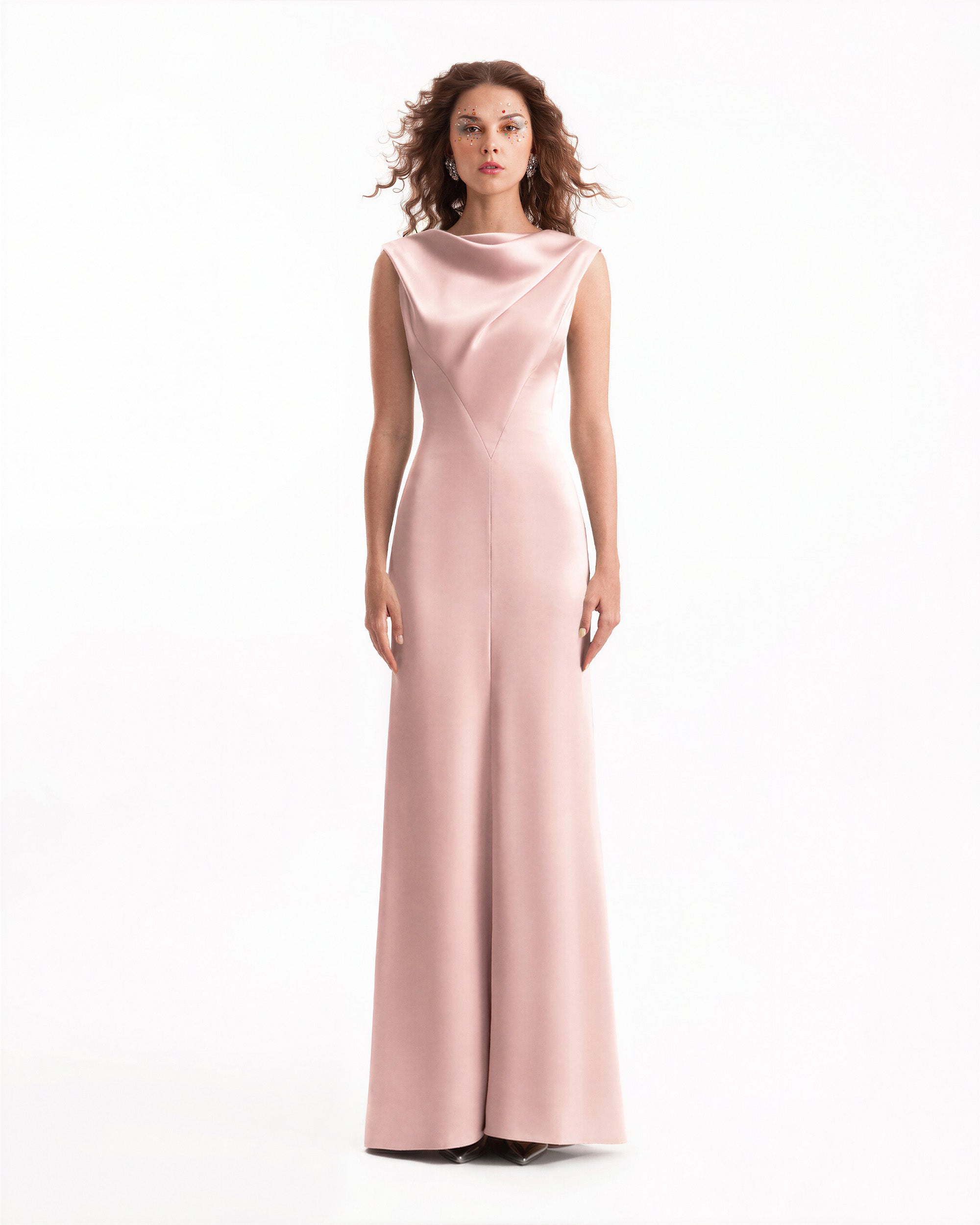 Draped Long Dress with V-Bodice