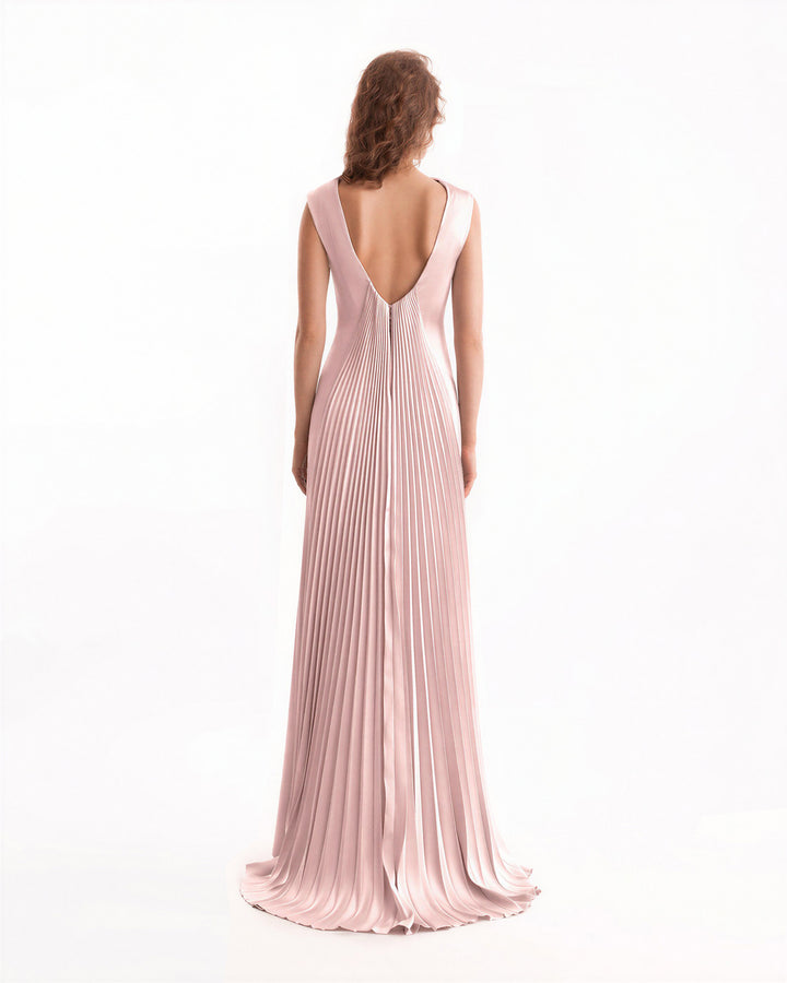 Draped Long Dress with V-Bodice