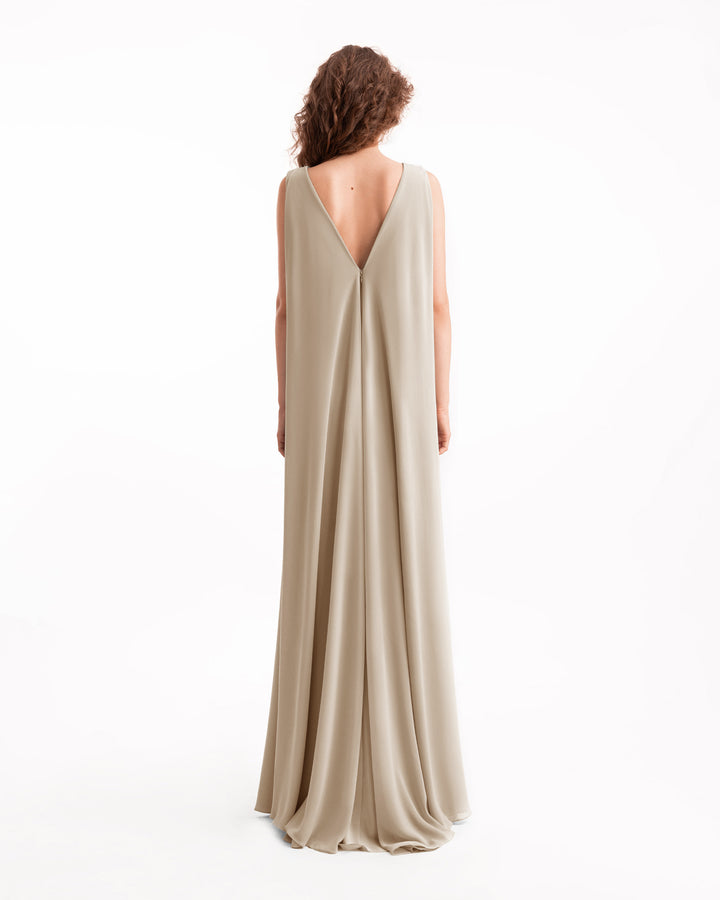 Draped Satin Dress with Knot Waist