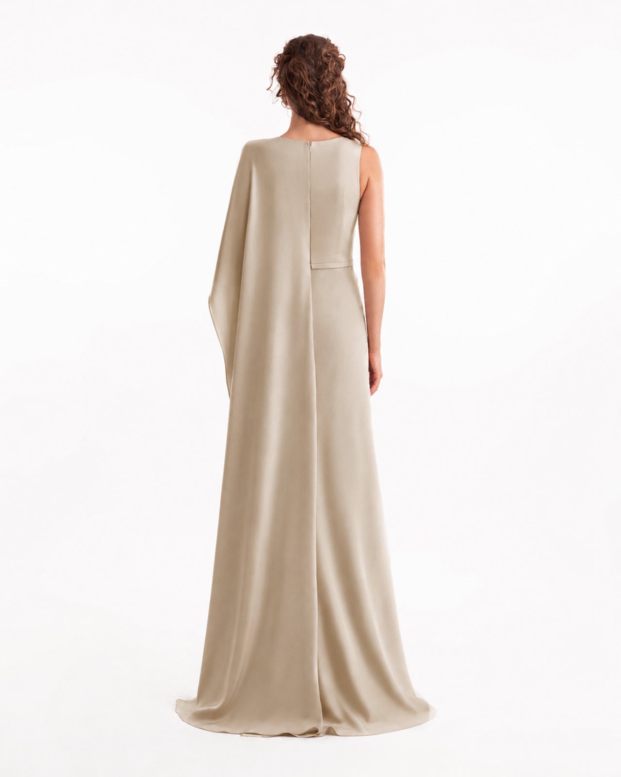 Asymmetrical Satin Cape Dress