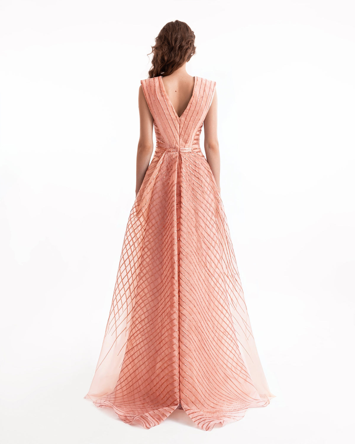 V-Neck Devoré Striped Organza Dress