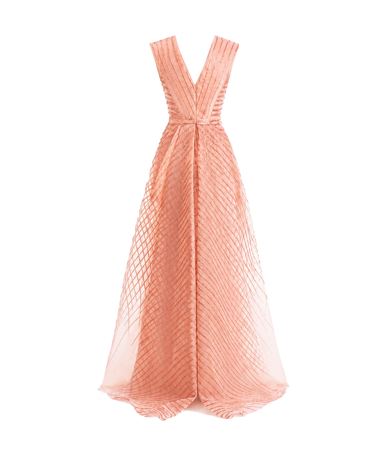 V-Neck Devoré Striped Organza Dress