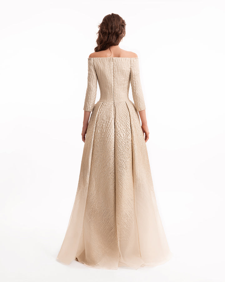 فستان جاكار كتف مكشوف بتدرج لوني