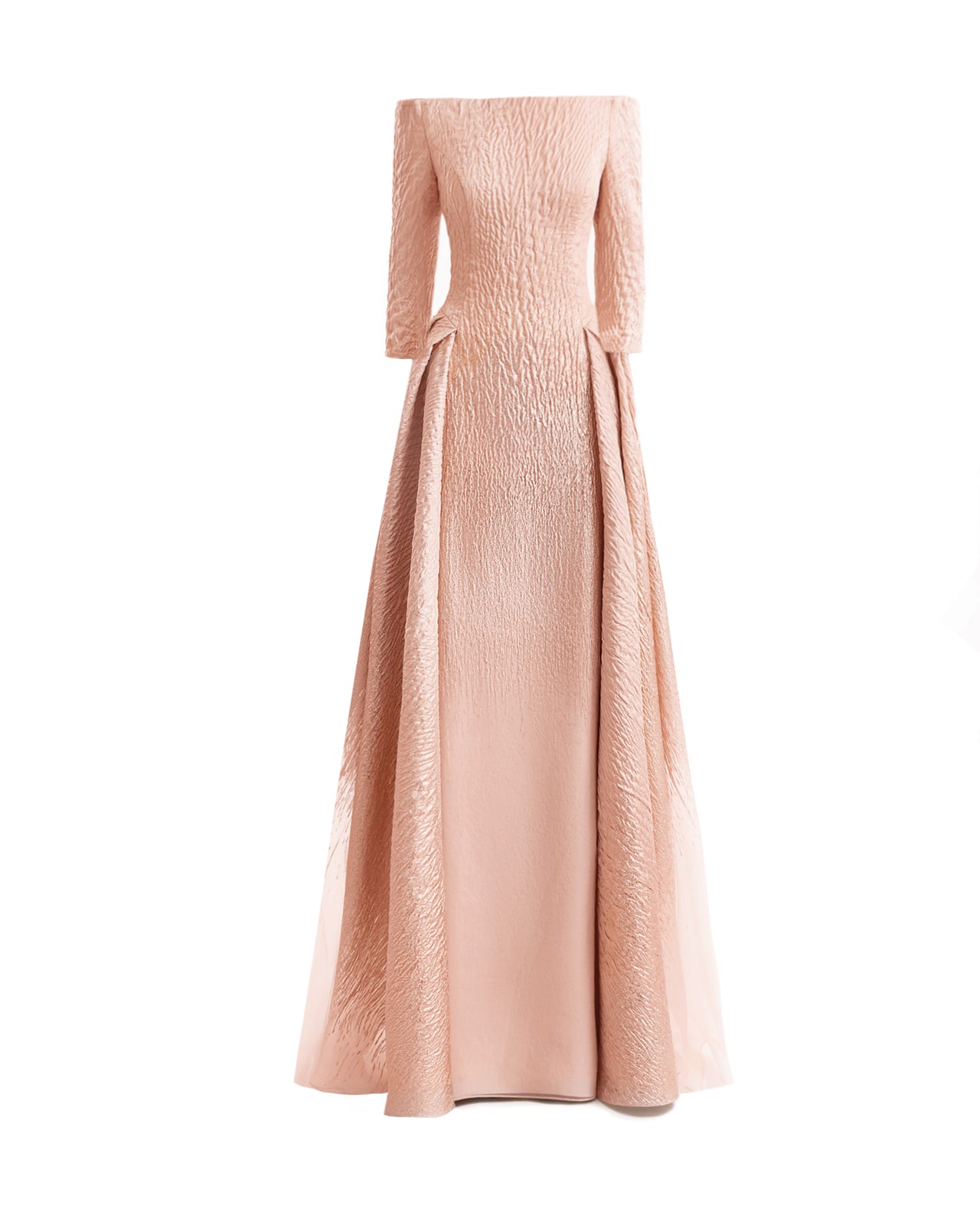 فستان جاكار كتف مكشوف بتدرج لوني