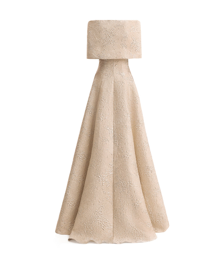 فستان جاكار كتف مكشوف بقصة قلب