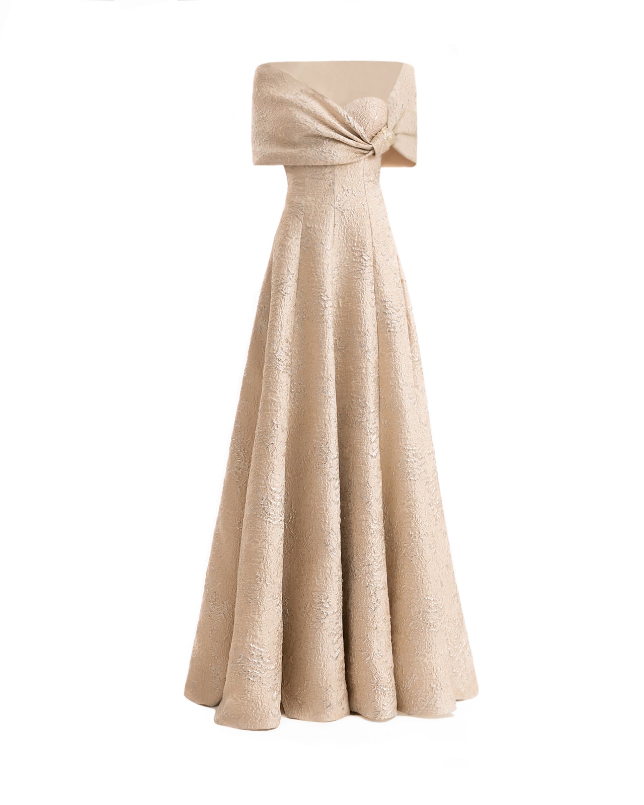 فستان جاكار كتف مكشوف بقصة قلب