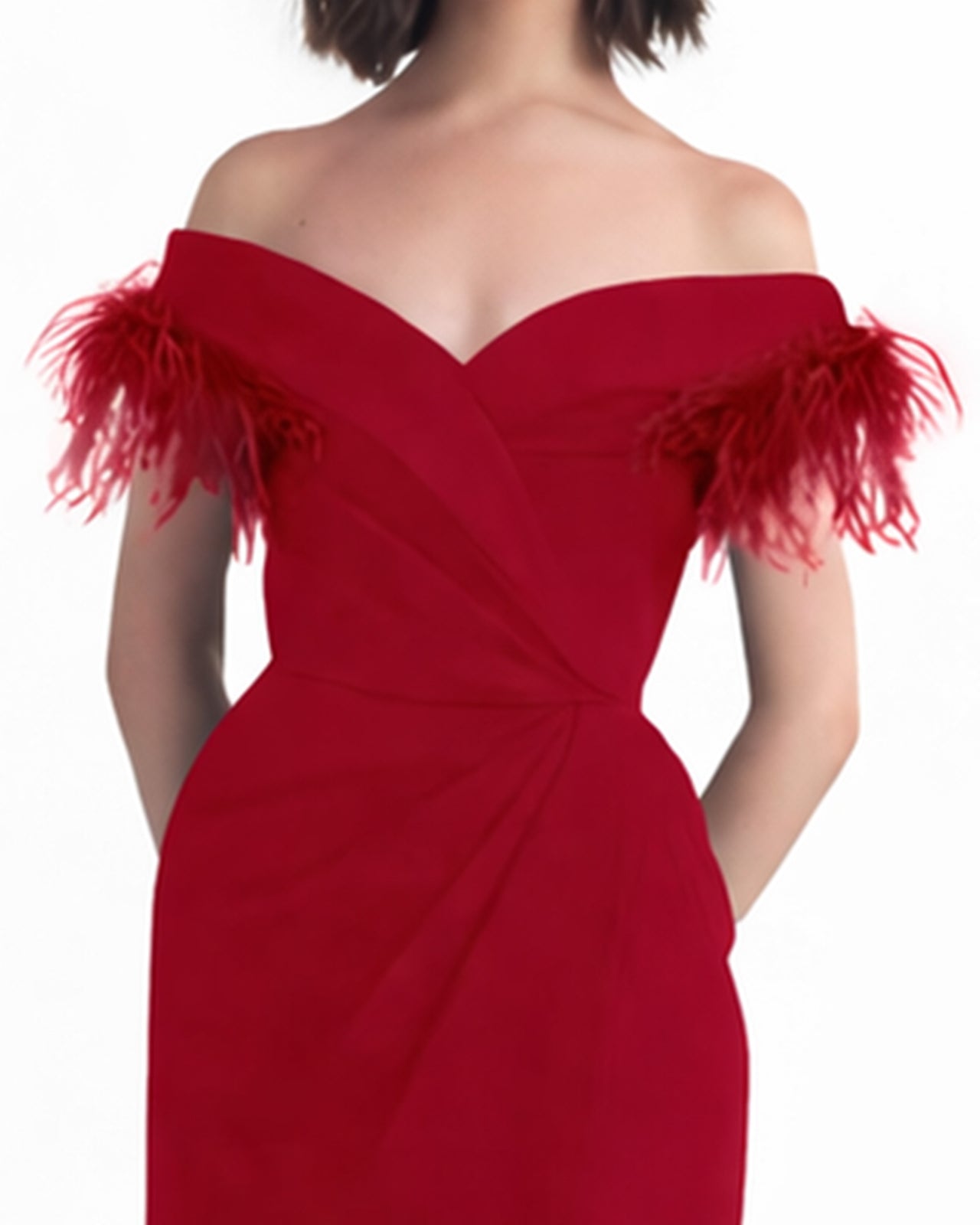 fitted lace wedding dress Gothic Red Sequin and Feather Dress - Long Sleeve Illusion Formal Dress main image 0