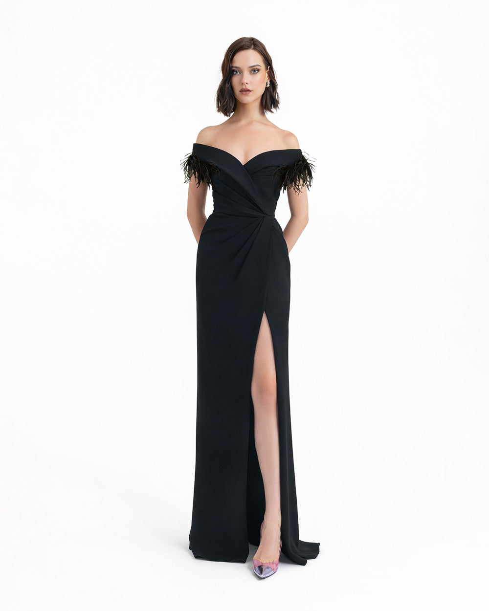 Slim Cut Dress With Feathers