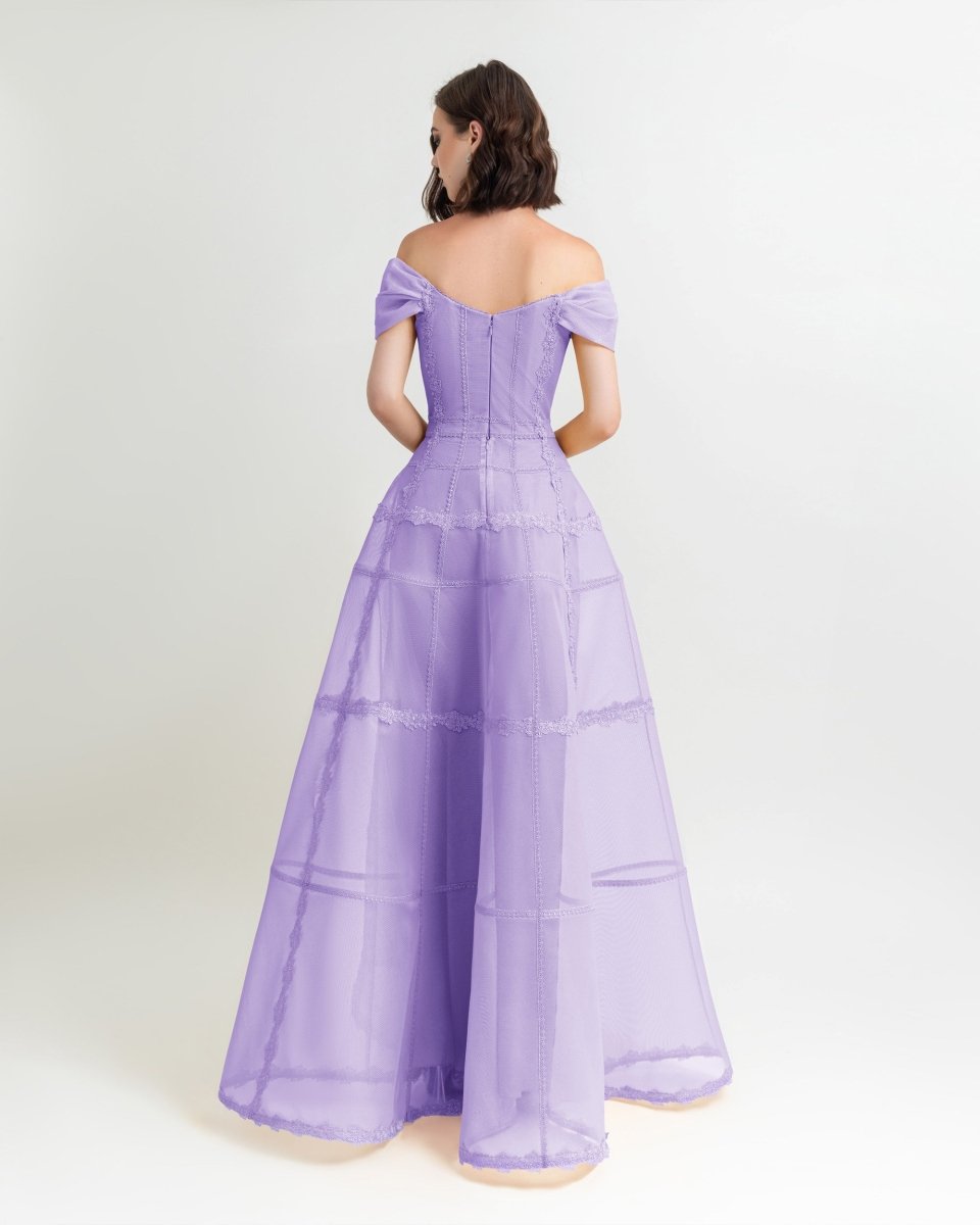 Lilac Mesh Long Dress - Gemy Maalouf