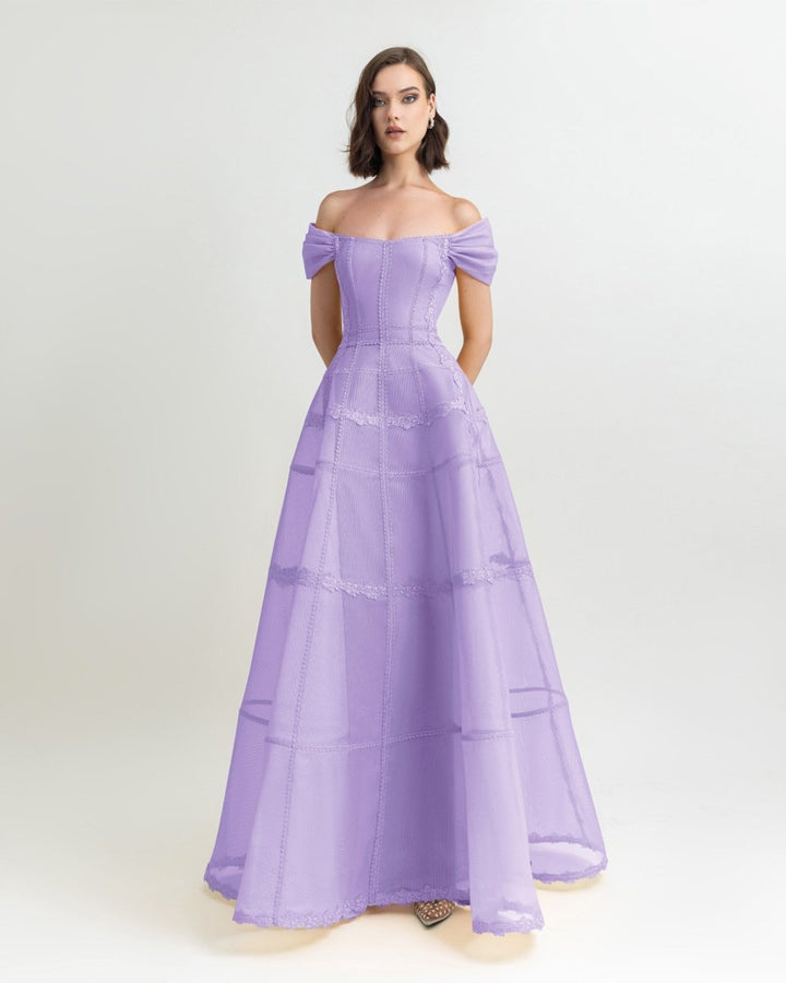 Lilac Mesh Long Dress - Gemy Maalouf
