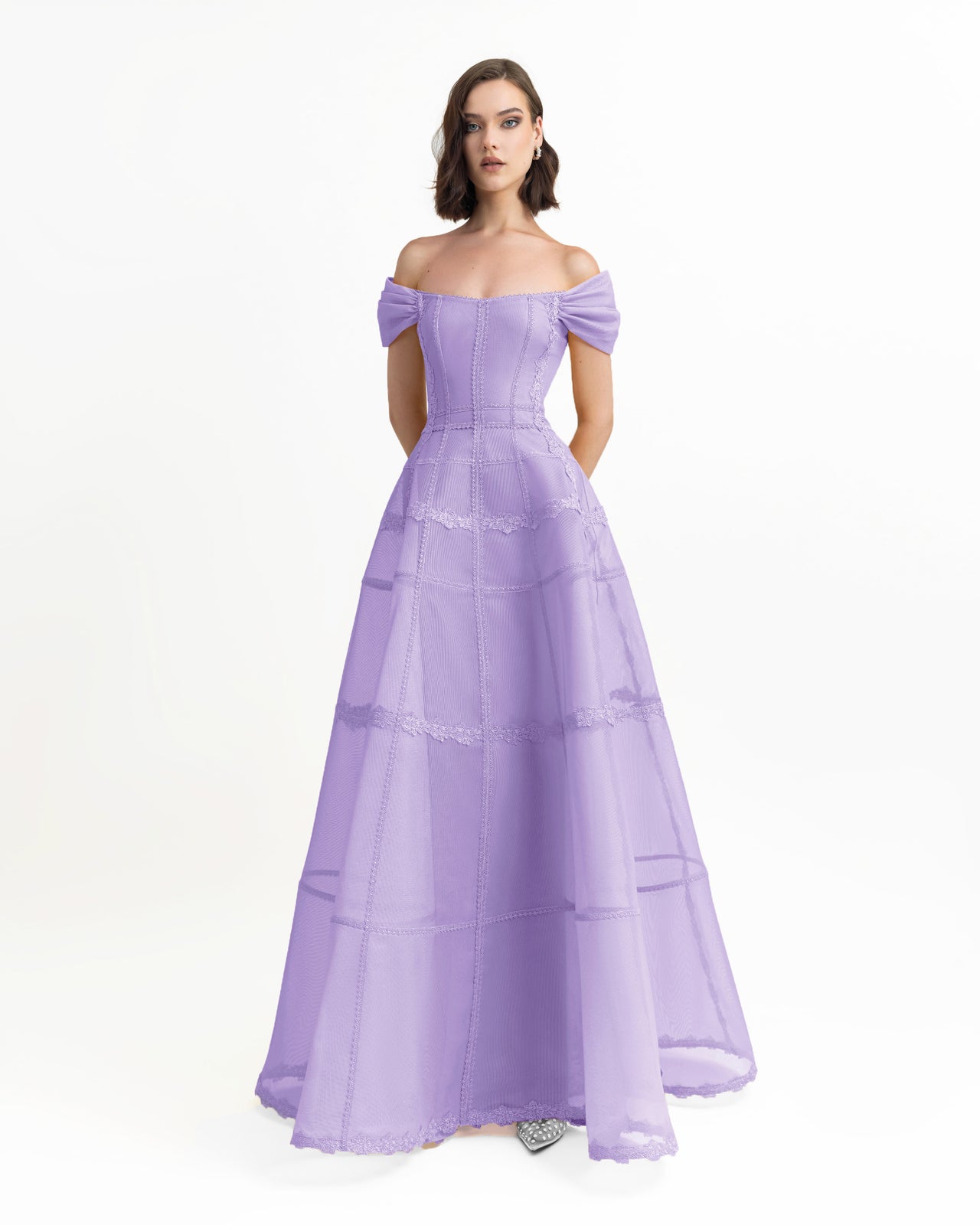 Gemy Maalouf | Evening Dresses | Lilac Mesh Long Dress Gemy Maalouf | Evening Dresses | Lilac Mesh Long Dress