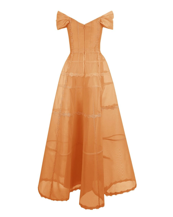 Orange Mesh Long Dress - Gemy Maalouf