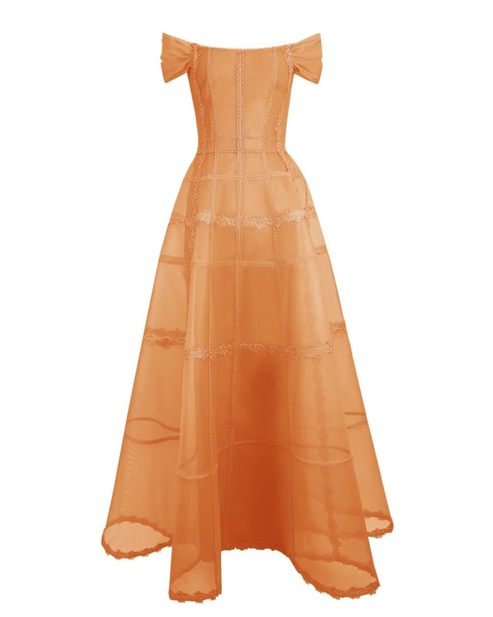 Orange Mesh Long Dress - Gemy Maalouf