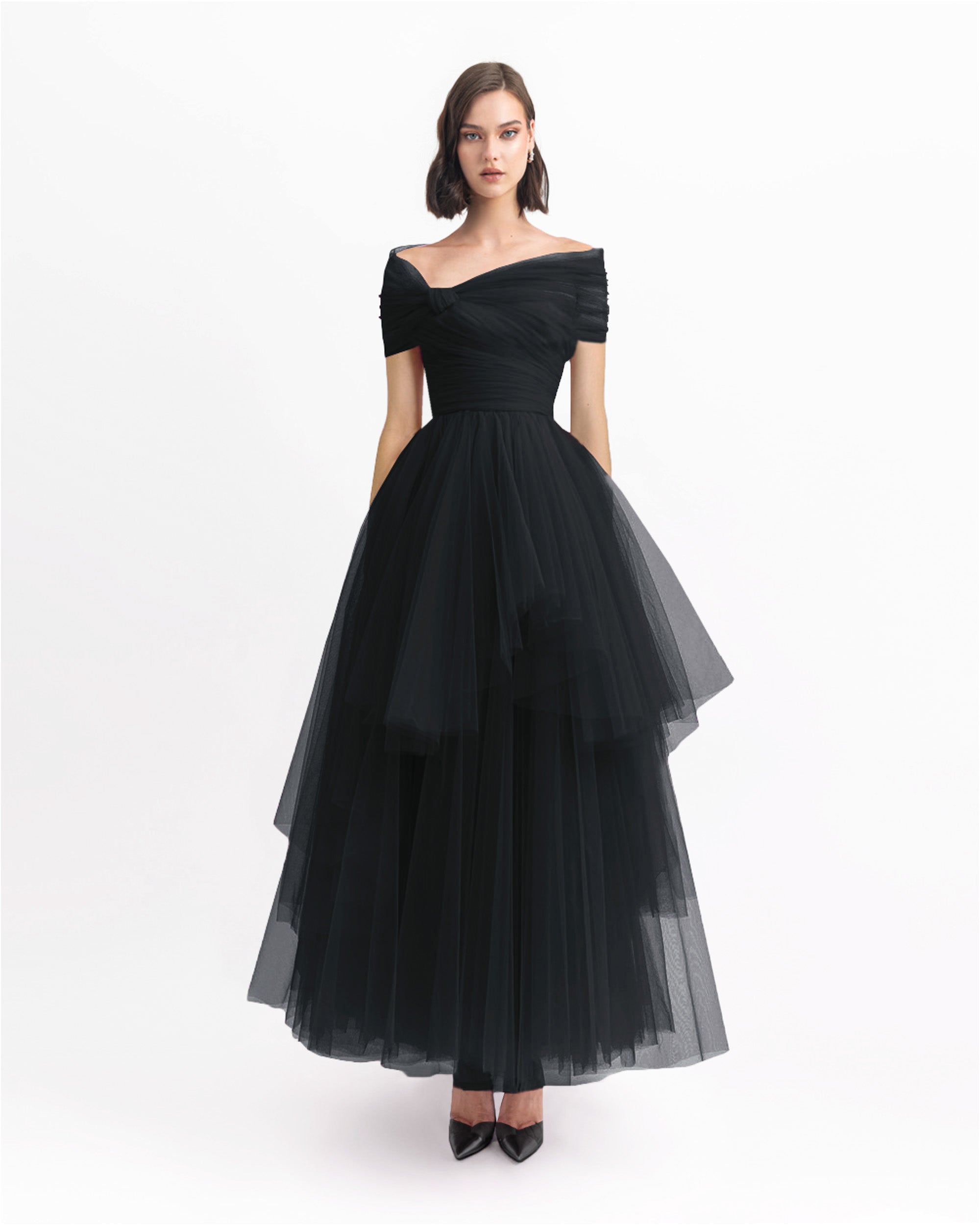 Asymmetrical Tulle Black Dress