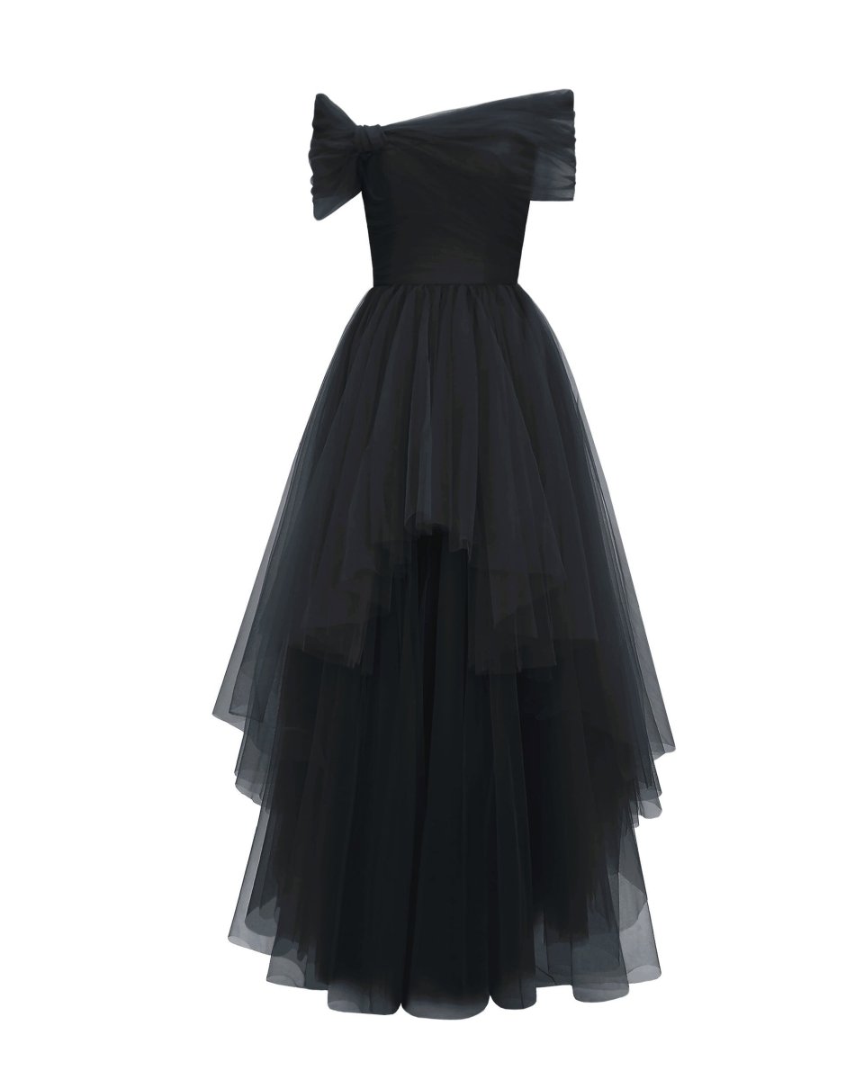 Asymmetrical Tulle Black Dress - Gemy Maalouf