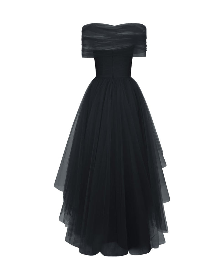 Asymmetrical Tulle Black Dress - Gemy Maalouf