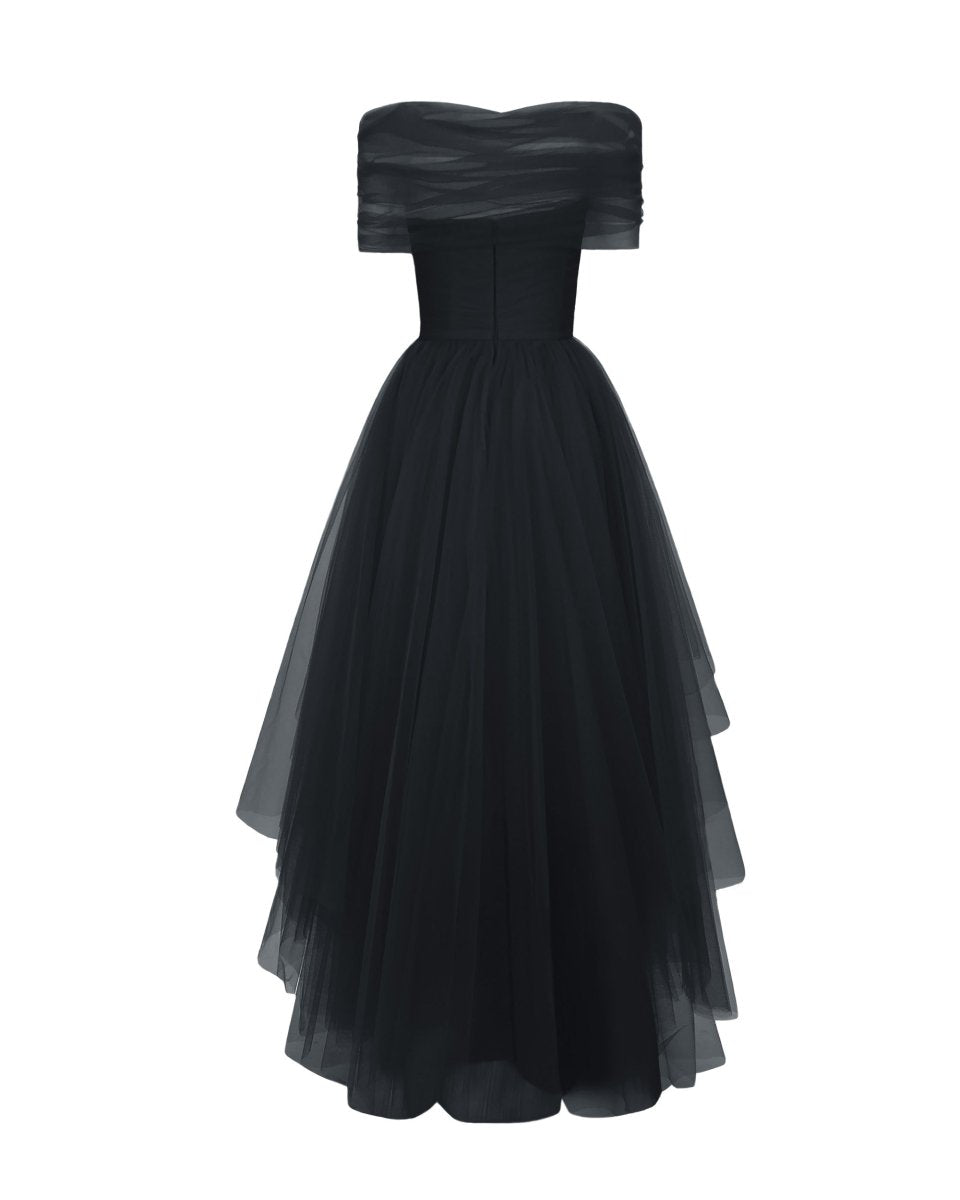 Asymmetrical Tulle Black Dress - Gemy Maalouf
