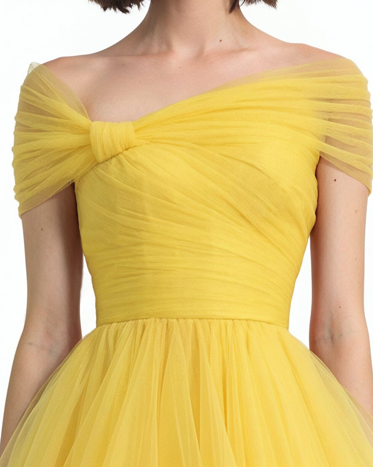 navy blue dress for baby girl Yellow Asymmetrical Neck One Sleeve Mermaid Prom Dress main image 0