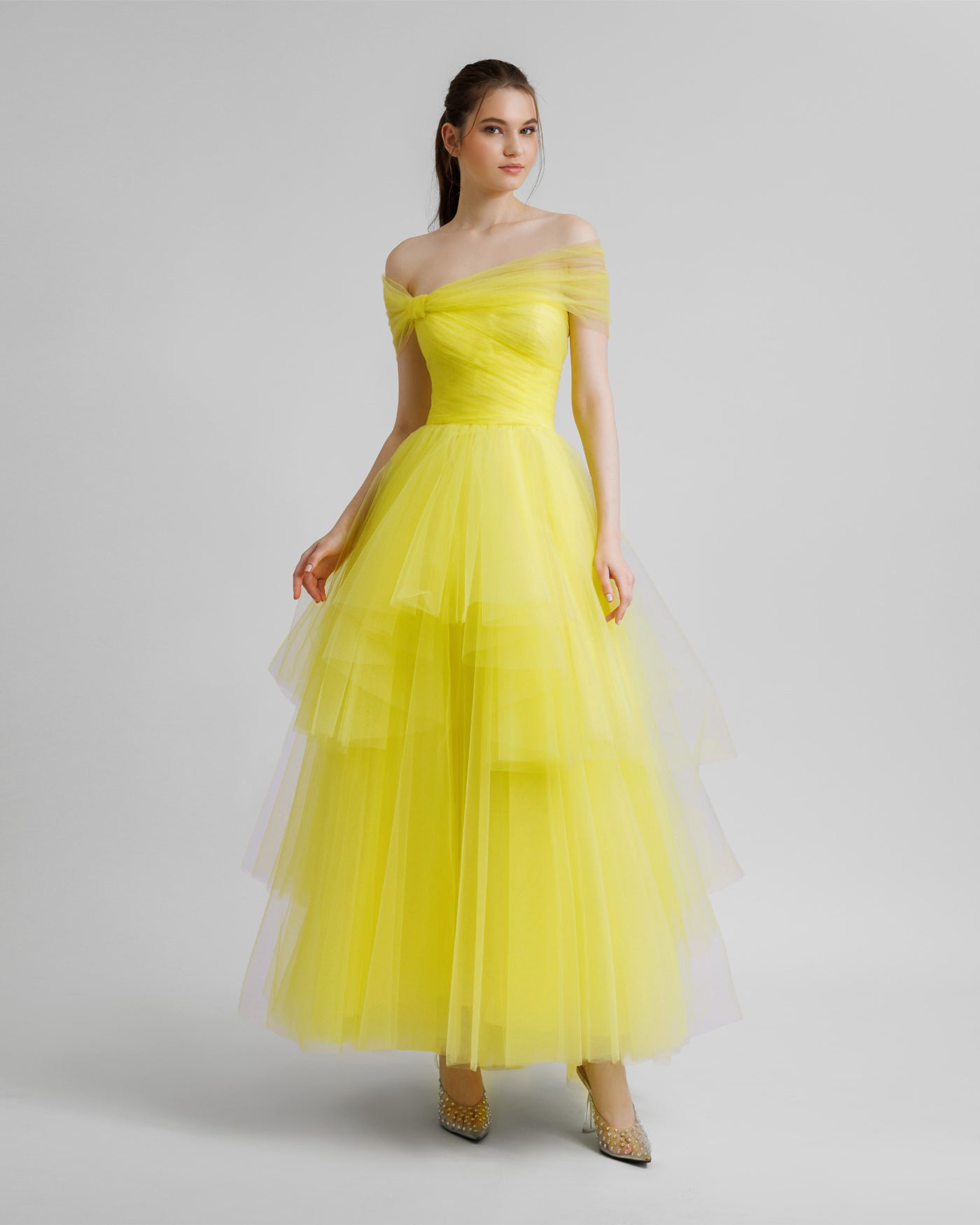 Asymmetrical Tulle Yellow Dress