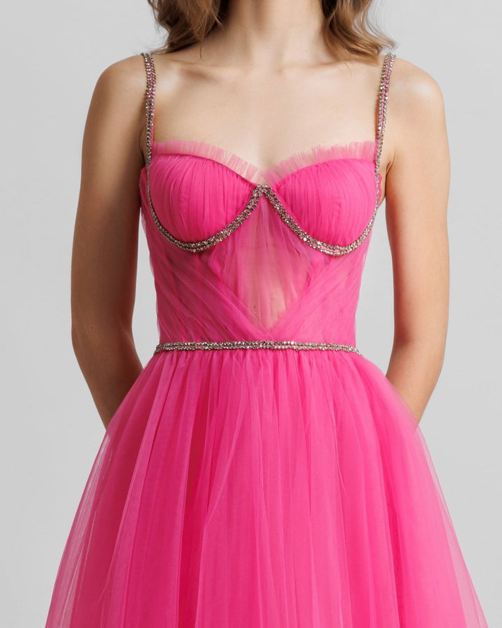 Corseted Tulle Candy Pink Dress - Gemy Maalouf