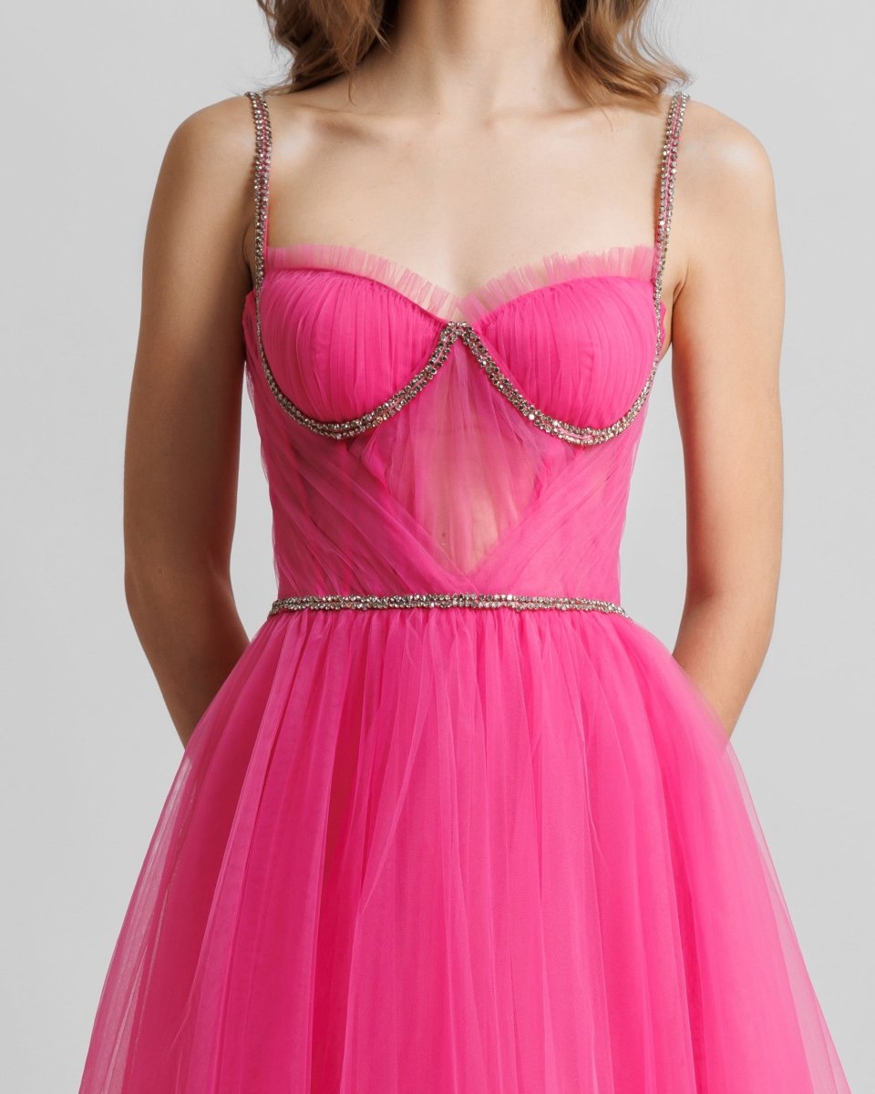 Corseted Tulle Candy Pink Dress - Gemy Maalouf