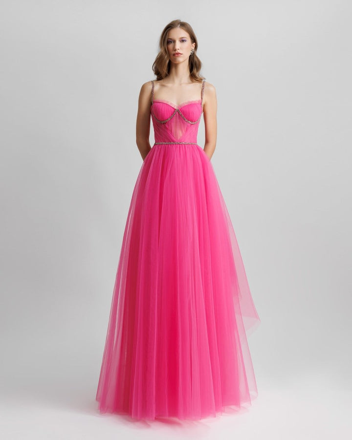 Corseted Tulle Candy Pink Dress - Gemy Maalouf