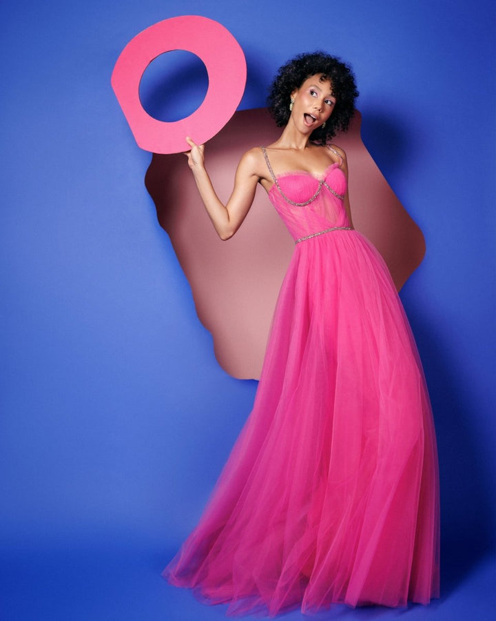 Corseted Tulle Candy Pink Dress - Gemy Maalouf