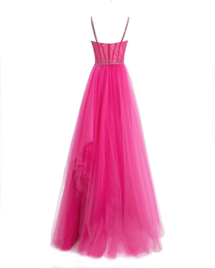 Corseted Tulle Candy Pink Dress - Gemy Maalouf