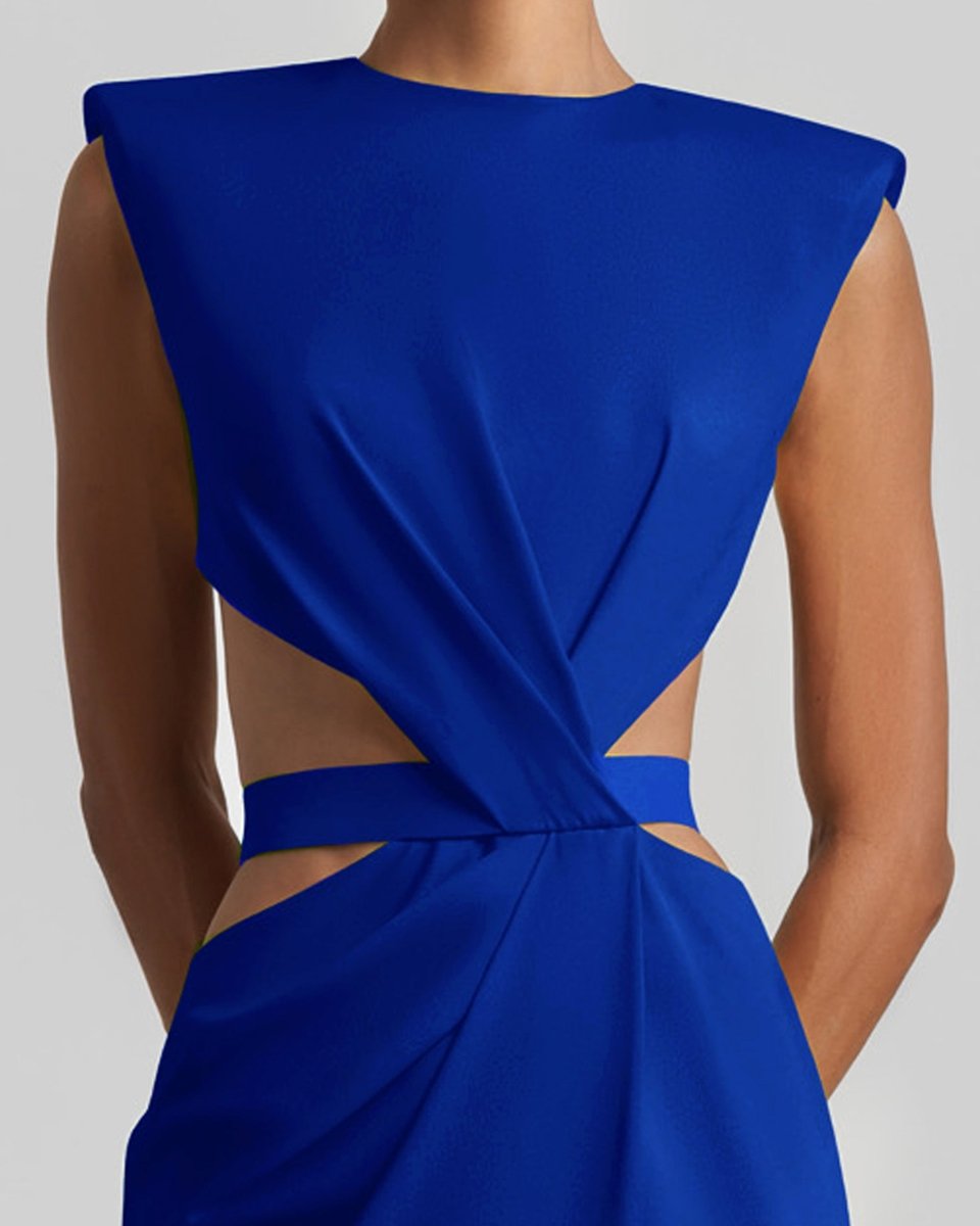 Royal Blue Long Dress With Cut - Outs - Gemy Maalouf