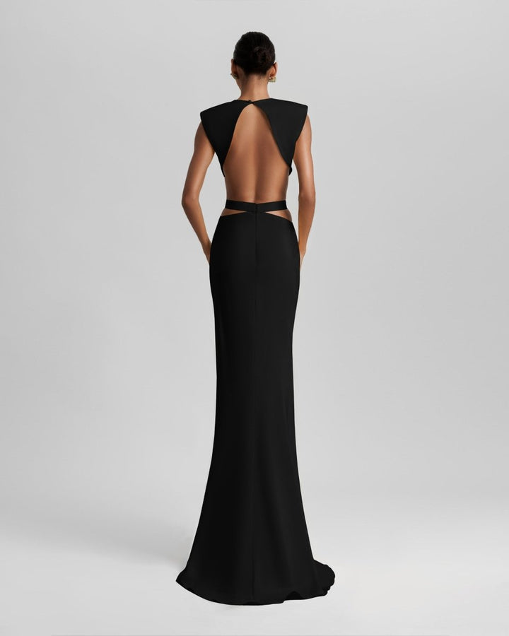 Black Long Dress With Cut - Outs - Gemy Maalouf