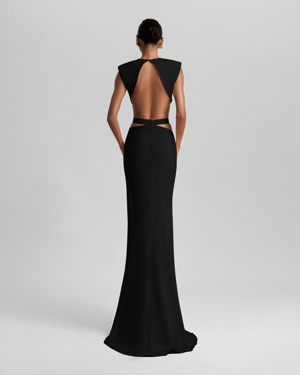 Black Long Dress With Cut - Outs - Gemy Maalouf