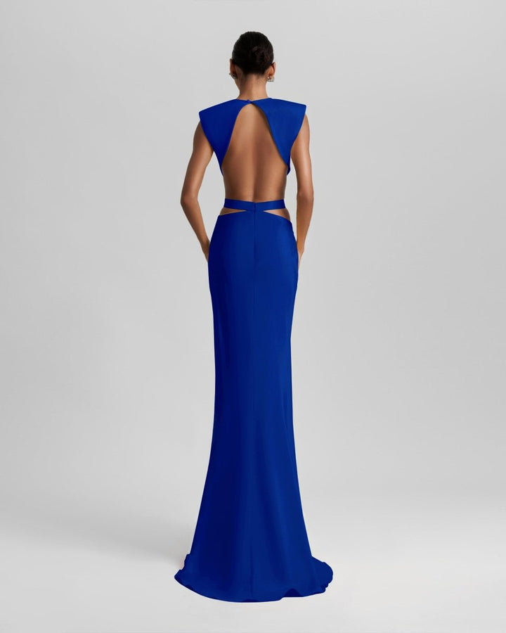 Royal Blue Long Dress With Cut - Outs - Gemy Maalouf