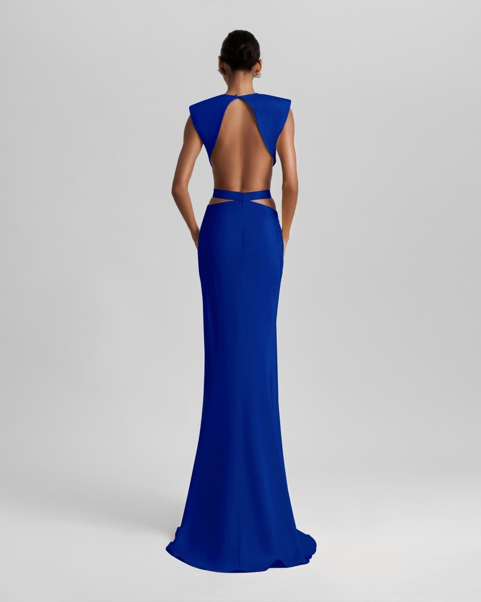 Royal Blue Long Dress With Cut - Outs - Gemy Maalouf