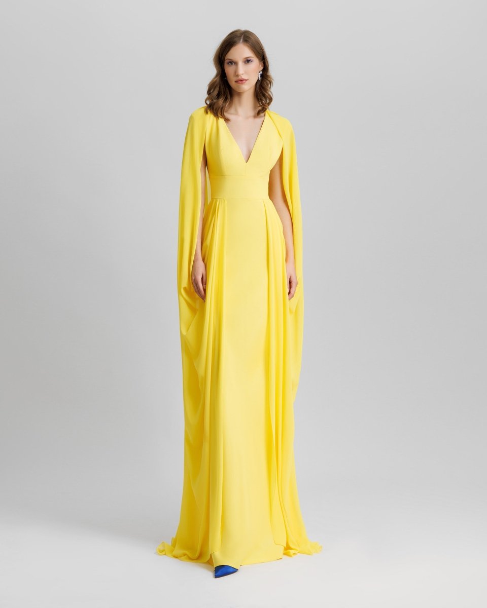 V - Neckline Long Dress - Gemy Maalouf
