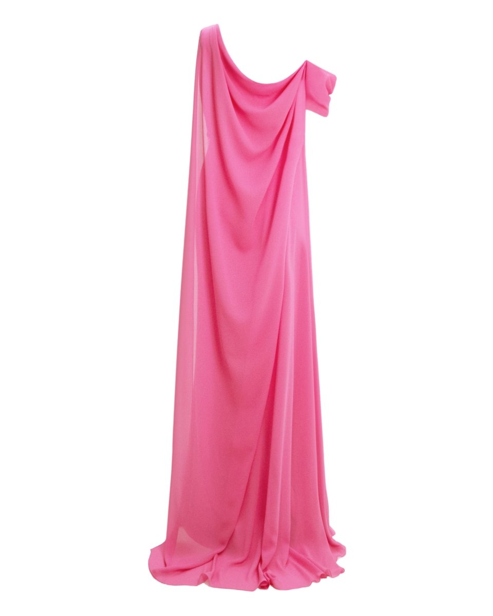 Asymmetrical Neckline Candy Pink Dress - Gemy Maalouf