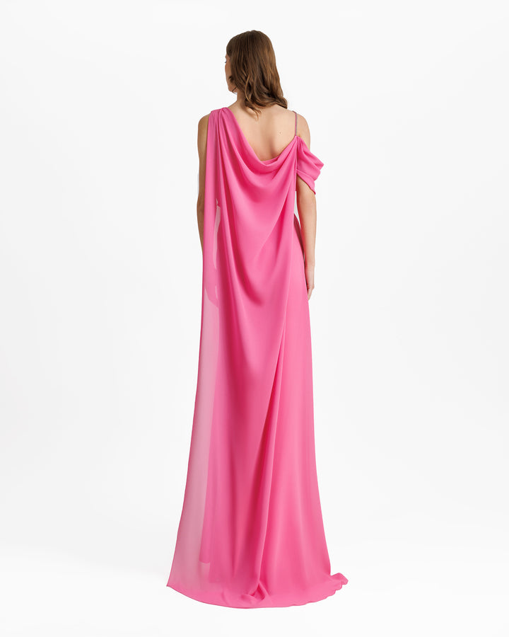 فستان زهري  بياقة غير متناسقة