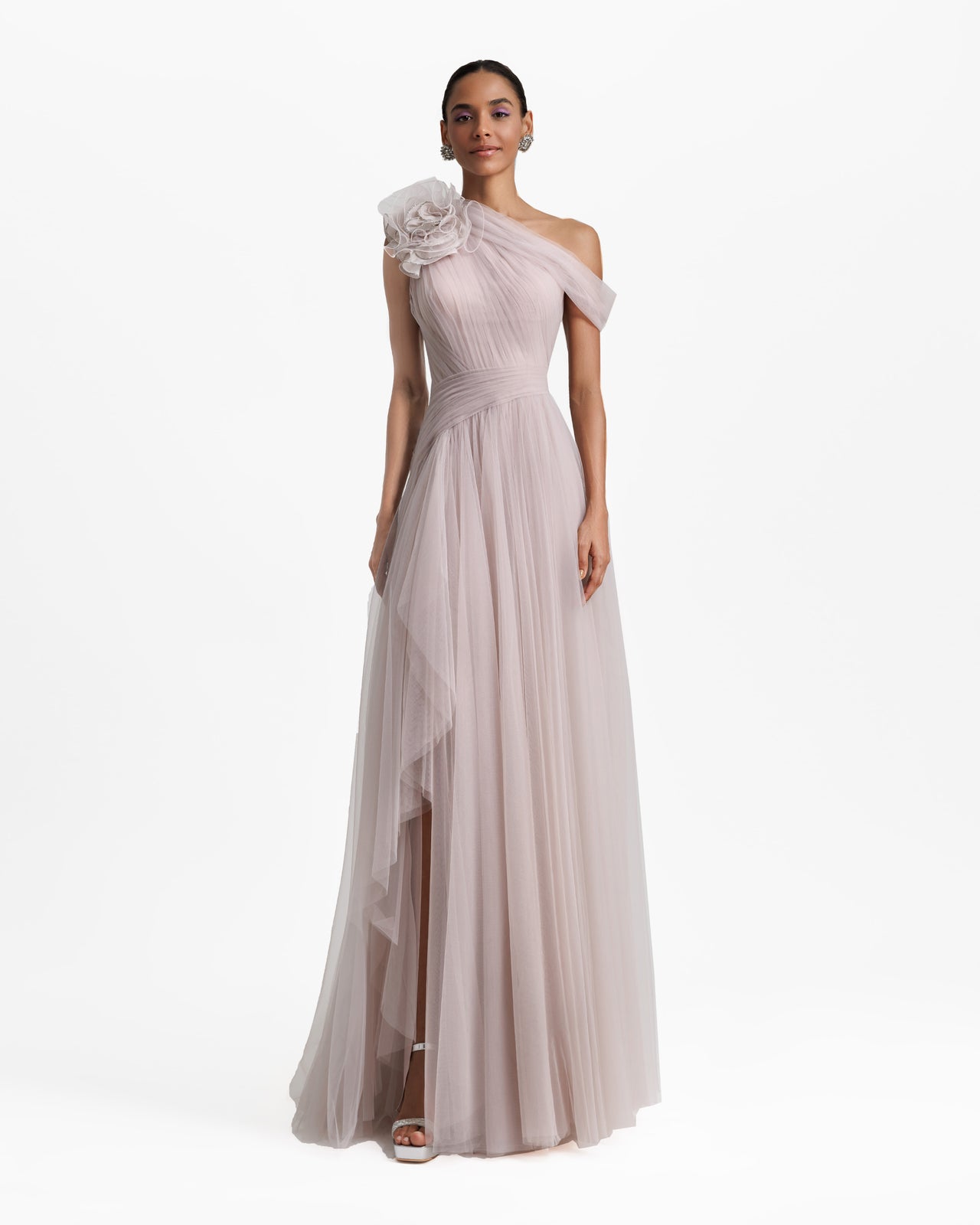 Light Lilac Long Dress With Flower Design