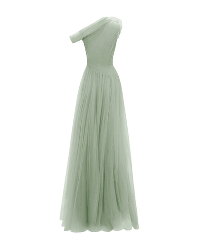 Mint Long Dress With Flower Design