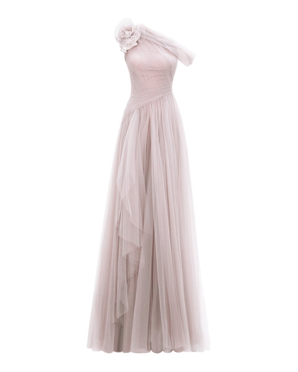 Light Lilac Long Dress With Flower Design - Gemy Maalouf