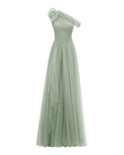 Mint Long Dress With Flower Design