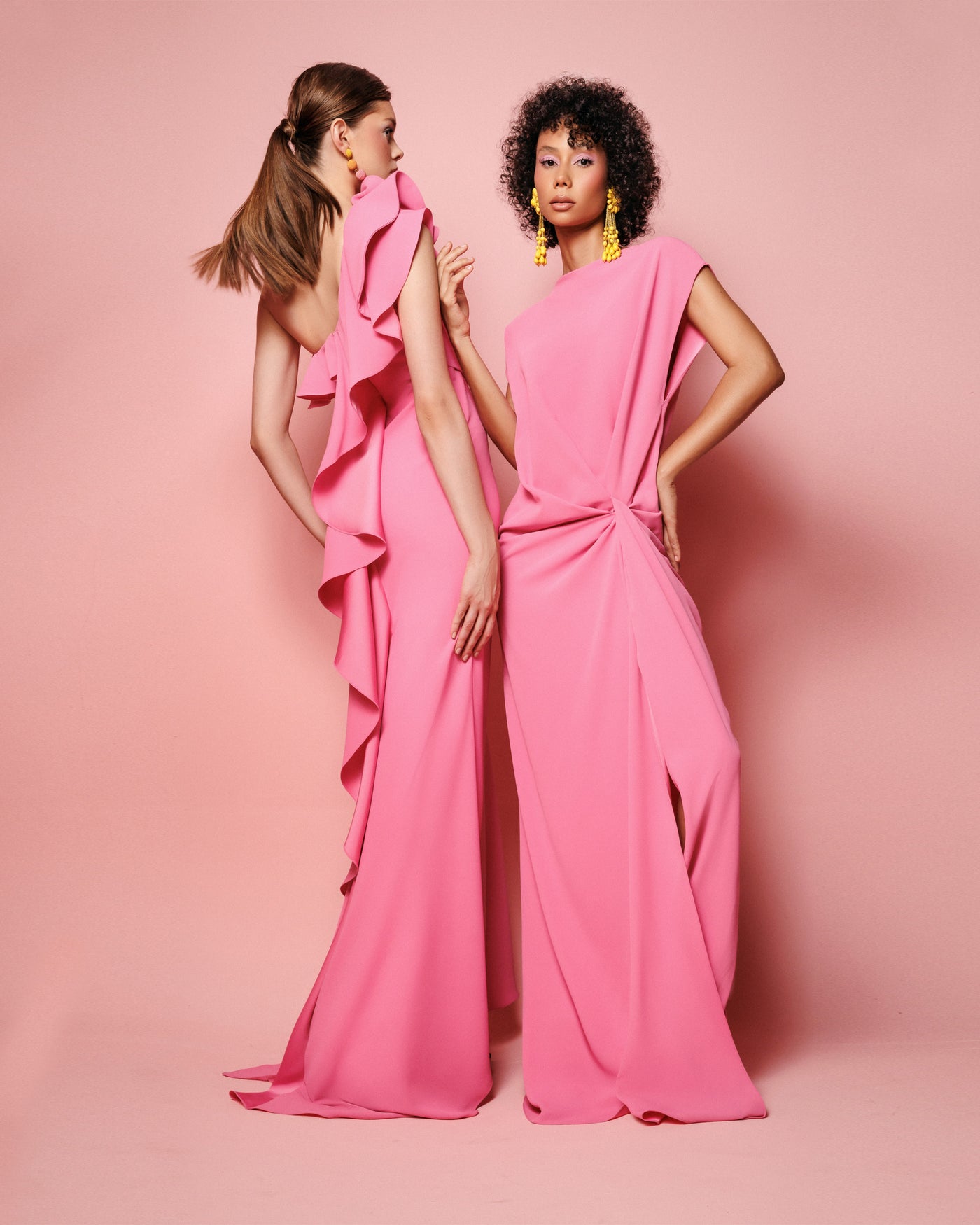 One-Shoulder Ruffled Neckline Candy Pink Dress