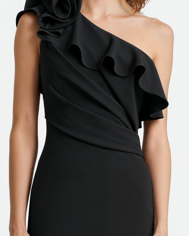One-Shoulder Ruffled Neckline Dress