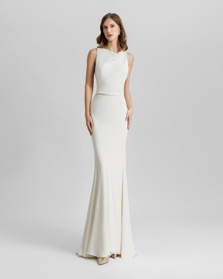 Slim - Cut Cream Dress - Gemy Maalouf