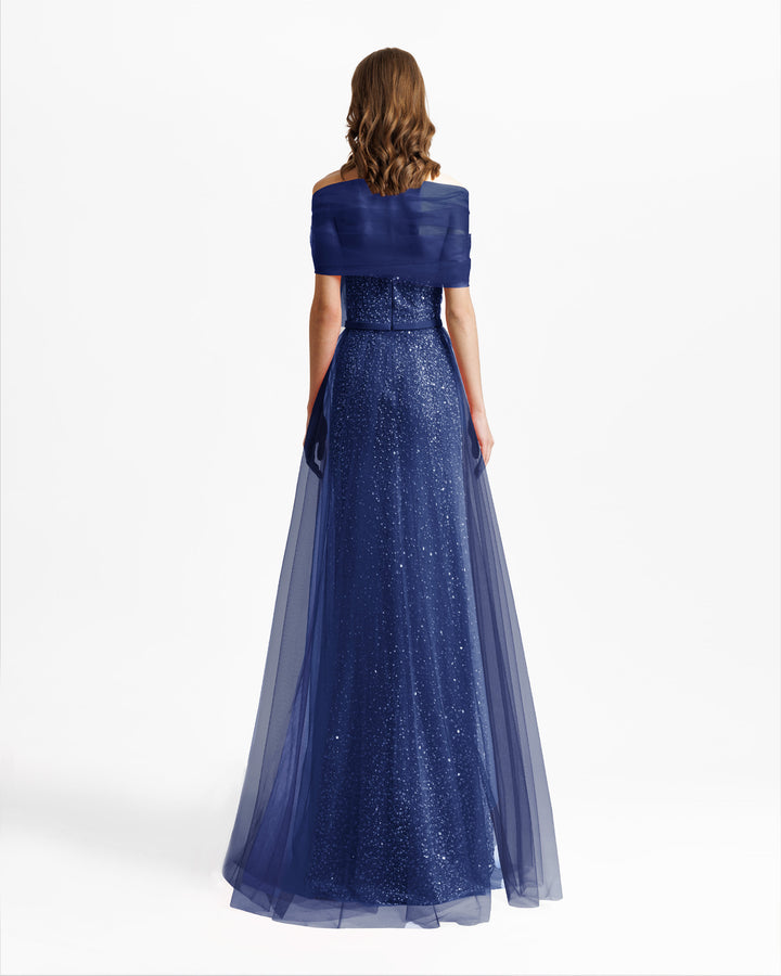 فستان أزرق بتصميم عقدة على الرقبة