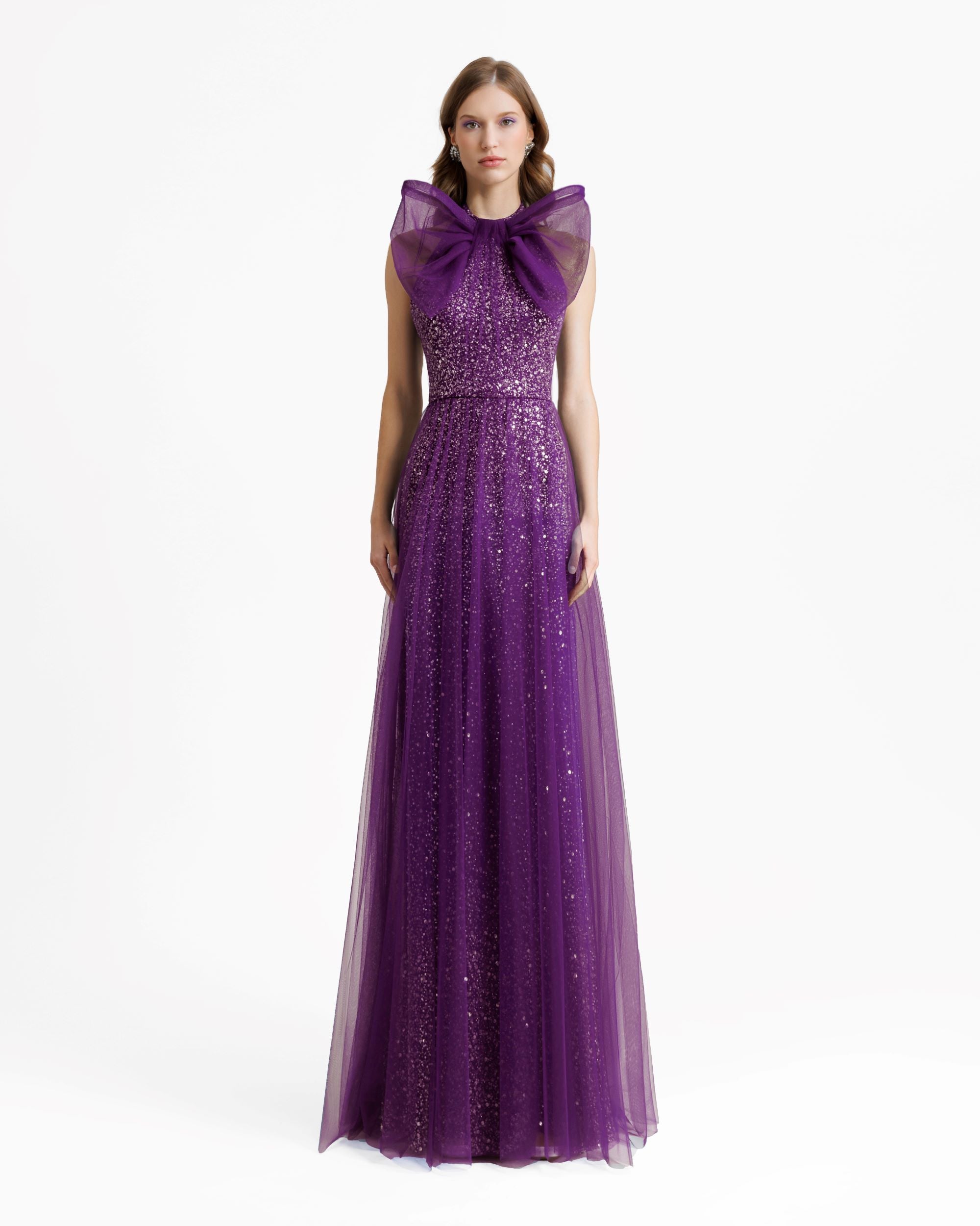 Bow Halter-Neckline Purple Dress