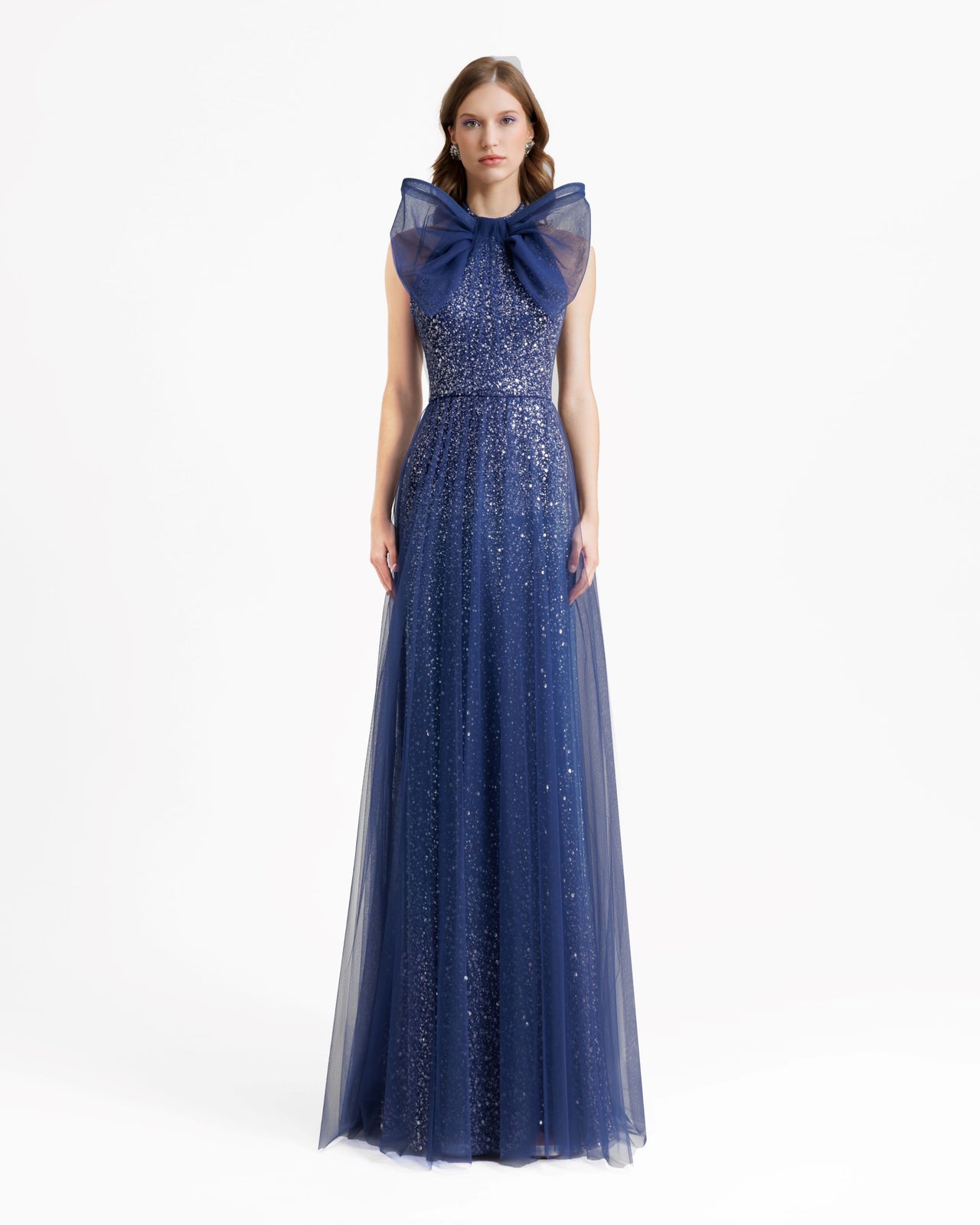 Bow Halter-Neckline Navy Blue Dress