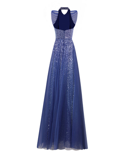 Bow Halter-Neckline Navy Blue Dress