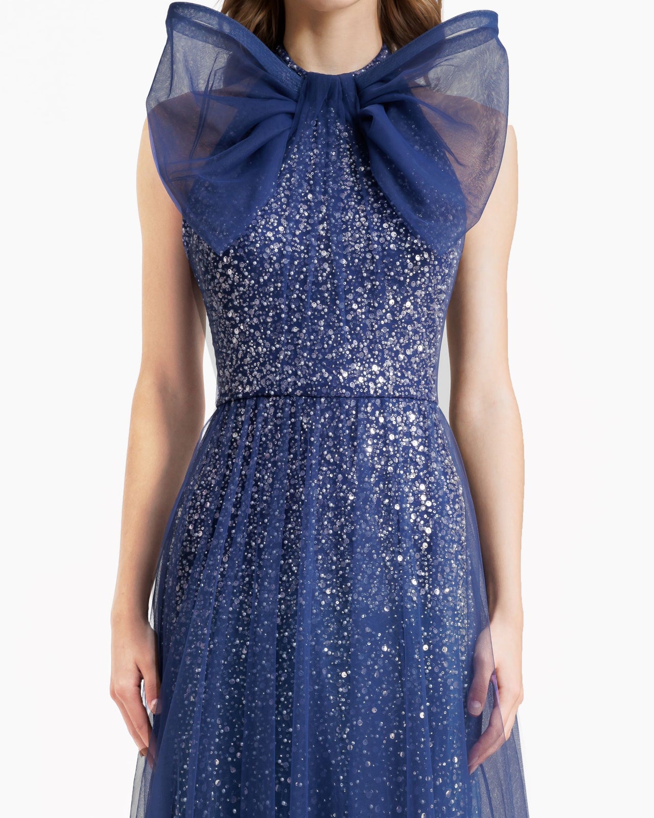 Bow Halter-Neckline Navy Blue Dress